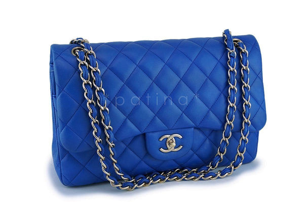 Chanel Cobalt Chevron Quilted Caviar Mini Square Classic Flap Silver Hardware, 2016-2017 (Like New), Womens Handbag