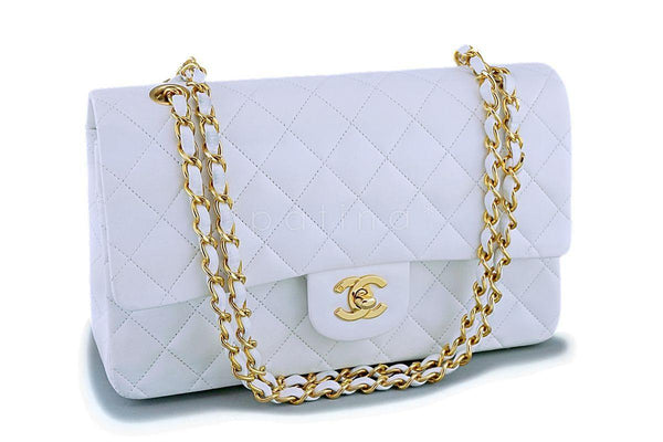 Chanel White Lambskin Medium Classic Double Flap Bag 24k GHW - Boutique Patina