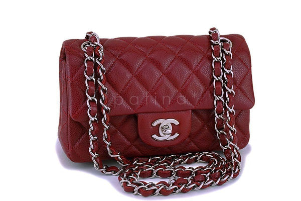 Chanel Dark Red Caviar 2-strap Rectangular Mini Classic Flap Bag SHW - Boutique Patina