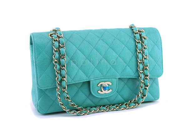 NIB 19S Chanel Iridescent Turquoise Green Caviar Medium Classic Double Flap Bag GHW - Boutique Patina