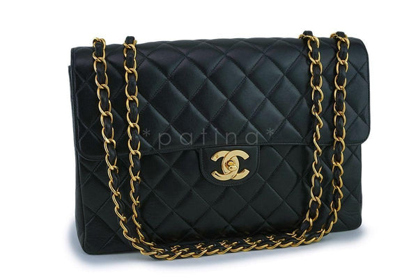 Chanel Black Lambskin Jumbo Classic Flap Bag 24k GHW - Boutique Patina