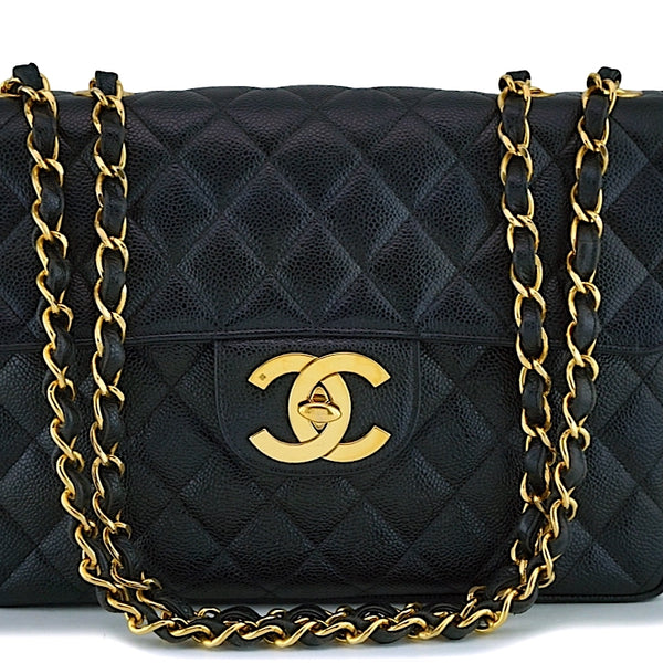 Chanel Vintage Black Caviar Jumbo Classic Flap Bag 24k GHW – Boutique Patina