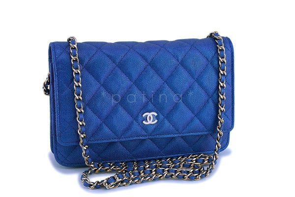 NIB 19S Chanel Iridescent Blue Caviar Classic Wallet on Chain WOC GHW - Boutique Patina