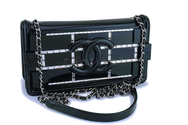 Rare 15C Chanel Black Plexi Emerald Crystals Lego Flap Bag SHW - Boutique Patina