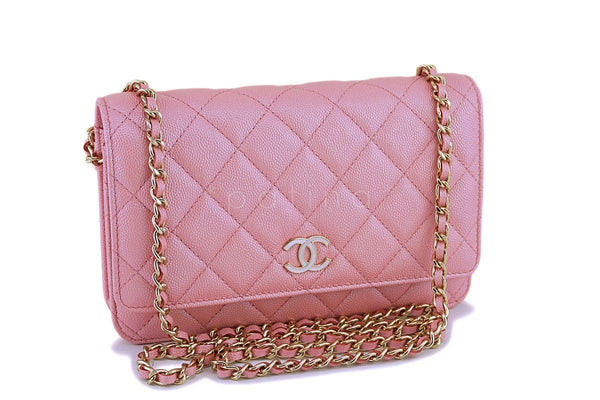 NIB 19S Chanel Iridescent Pink Caviar Classic Wallet on Chain Pearly CC WOC Bag - Boutique Patina
