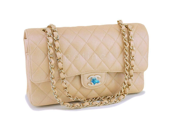 NIB 19S Chanel Iridescent Beige Medium Caviar Classic Flap Bag GHW - Boutique Patina