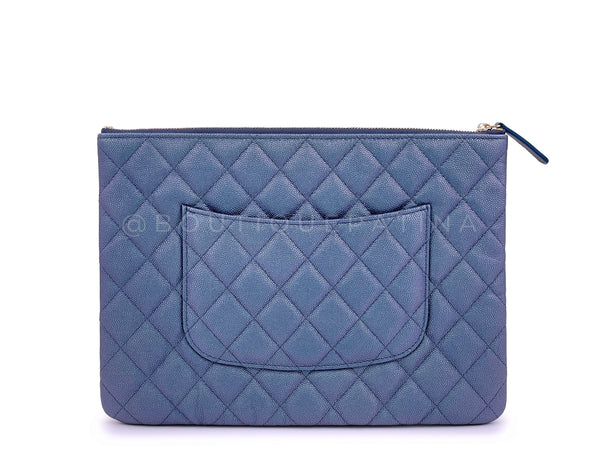 NIB 19S Chanel Iridescent Blue Pearly CC Caviar Medium O Case Clutch Bag - Boutique Patina