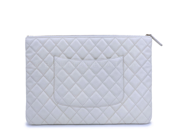 NIB 19C Chanel Creamy White Caviar Large Quilted O Case Clutch Bag GHW - Boutique Patina