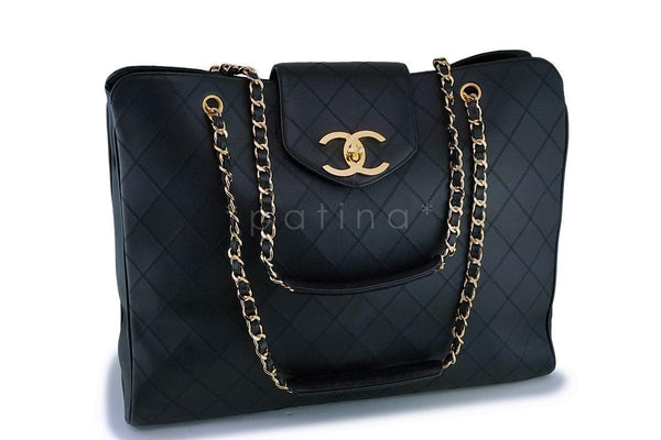 *rare condition* Chanel Vintage Black Weekender Supermodel XL Shopper Tote Bag 24k GHW - Boutique Patina