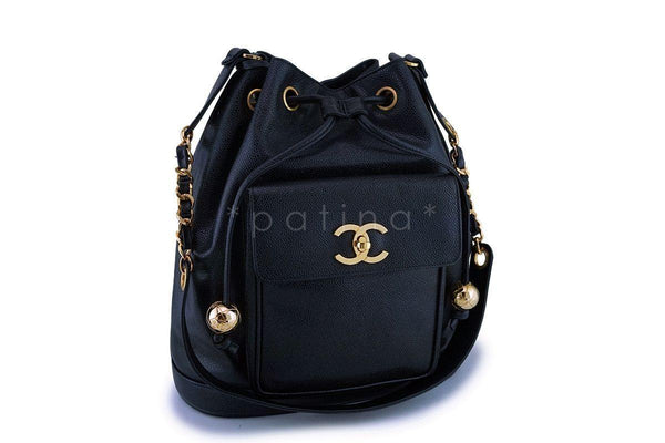 Rare Chanel Vintage Black Caviar Drawstring Bucket Bag 24k GHW - Boutique Patina