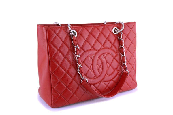 Authentic Chanel Deep Red Wine Caviar GST Shopping Tote Bag SHW