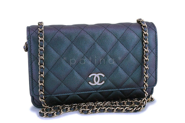 NIB 19S Chanel Iridescent Black Pearly CC Wallet on Chain WOC Flap Bag - Boutique Patina