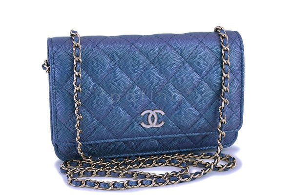 NIB 19S Chanel Iridescent Blue Pearly CC Wallet on Chain WOC Flap Bag - Boutique Patina