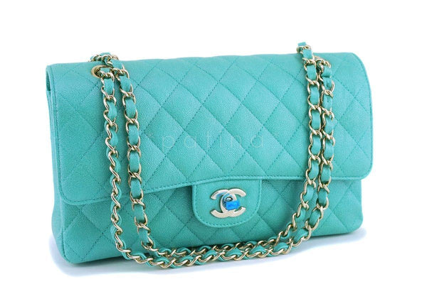 NIB 19S Chanel Iridescent Turquoise Green Caviar Medium Classic Double Flap Bag GHW - Boutique Patina
