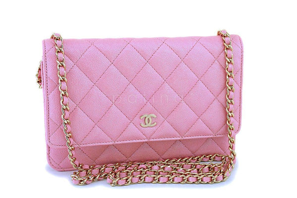 NIB 19S Chanel Iridescent Pearly Pink Caviar Wallet on Chain WOC Flap Bag - Boutique Patina