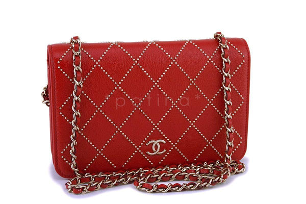 NIB 19P Chanel Red Goatskin Gold Studded Wallet on Chain WOC Flap Bag GHW  NR - Boutique Patina