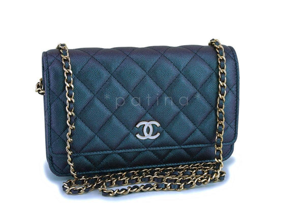 CHANEL Black Quilted Patent Leather Flap Shoulder Wallet On Chain