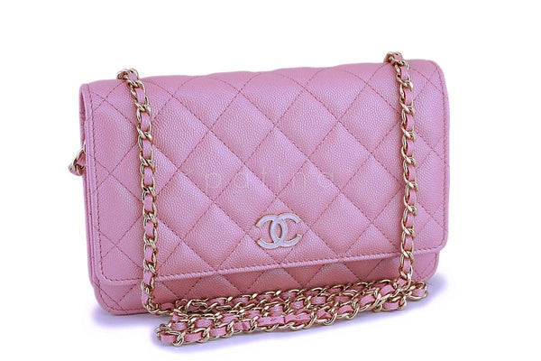 21K Mini Pink Iridescent Square Lambskin Quilted Classic Flap SHW