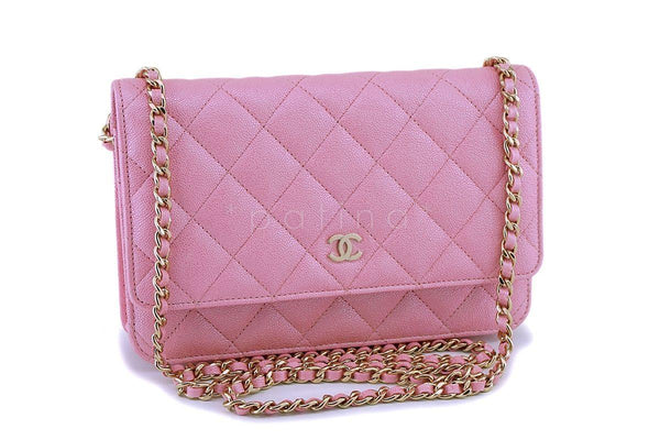 NIB 19S Chanel Iridescent Pink Caviar Classic Wallet on Chain