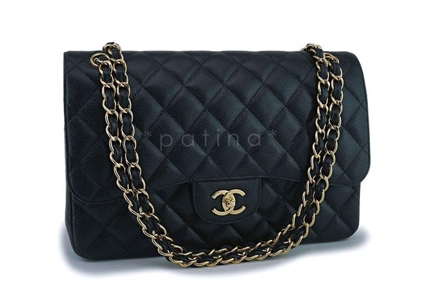 Chanel Black Caviar Classic Jumbo Double Flap Bag 24k GHW - Boutique Patina