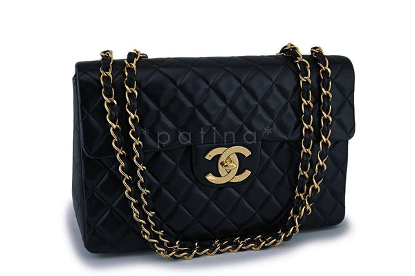 Chanel Black Lambskin Vintage Maxi Classic Flap Bag 24k GHW - Boutique Patina