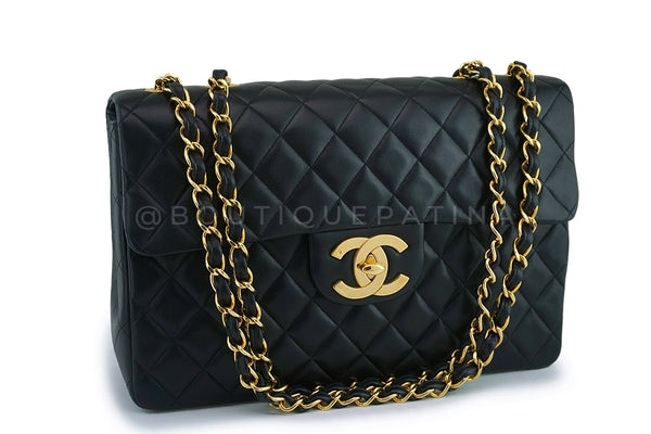 Chanel Black Vintage Lambskin Maxi "Jumbo XL" Classic Flap Bag 24k GHW - Boutique Patina