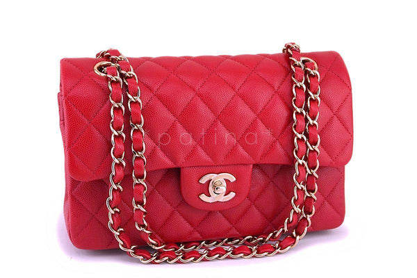 NIB 19B Chanel Red Caviar Small Classic Double Flap Bag GHW - Boutique Patina