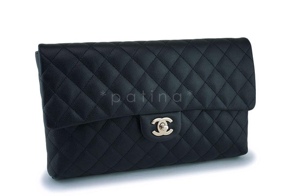 NIB 19B Chanel Black Caviar Timeless Classic Flap Clutch Bag GHW - Boutique Patina