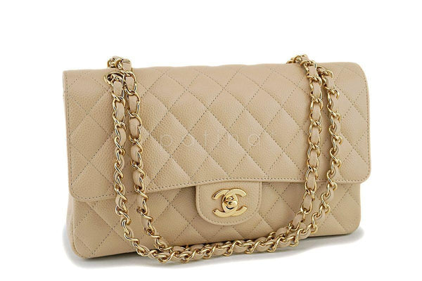 Chanel Beige Clair Caviar Medium Classic Double Flap Bag GHW - Boutique Patina