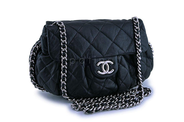 Chanel Black Textured Calf Medium Chain Around Crossbody Flap Bag SHW - Boutique Patina