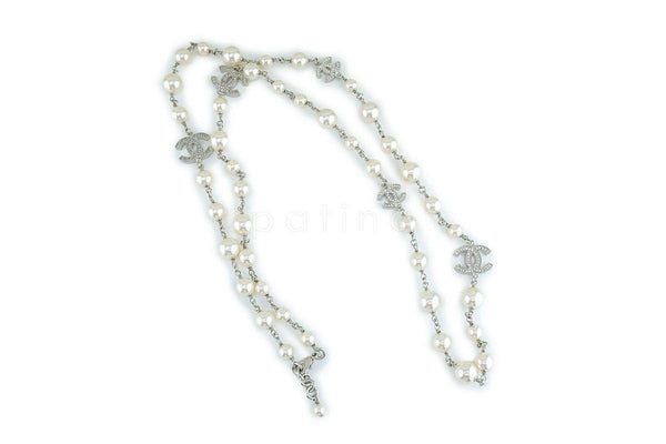NIB Chanel Timeless Classic 42" 5-Crystal CC Pearl Long Necklace SHW A36121 - Boutique Patina