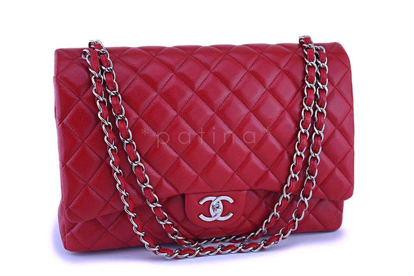 Chanel Red Caviar Maxi "Jumbo XL" Classic Double Flap Bag SHW - Boutique Patina