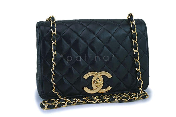 Rare Chanel Vintage Black Lambskin Big CC Small Classic Flap Bag 24k GHW - Boutique Patina