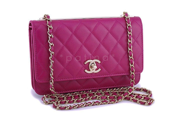 NIB Chanel Fuchsia Pink Classic Trendy CC Wallet on Chain WOC Mini Flap Bag GHW - Boutique Patina