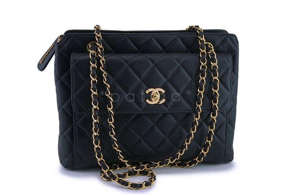 Chanel Vintage Black Caviar Classic Flap Tote Bag 24k GHW - Boutique Patina
