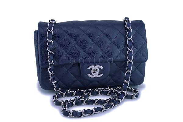 Chanel Navy Blue Caviar Rectangular Mini Classic Flap Bag SHW - Boutique Patina