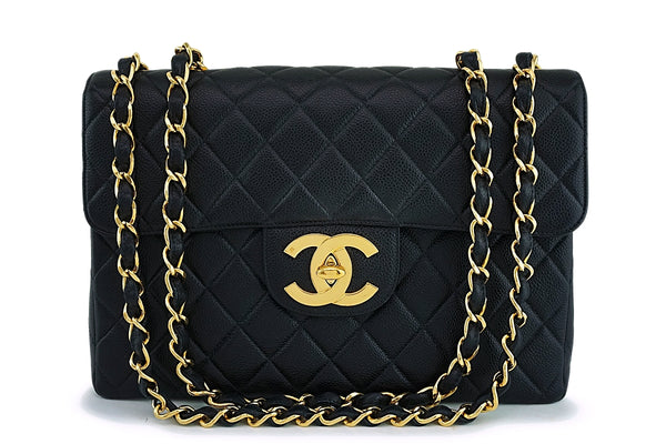 Pristine Chanel 1997 Vintage Black Caviar Jumbo Classic Flap Bag 24k GHW