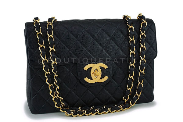 Pristine Chanel 1997 Vintage Black Caviar Jumbo Classic Flap Bag 24k GHW