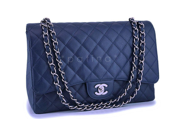 Chanel Navy Blue Caviar Maxi "Jumbo XL" Classic Flap Bag SHW - Boutique Patina