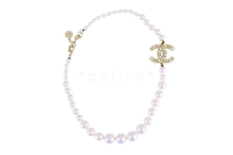 Chanel CC 100th Anniversary Short Necklace Metal with Faux Pearls and  Crystals Gold 1159534