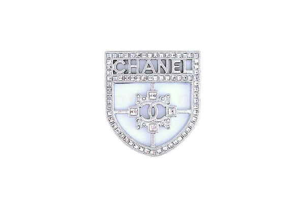 NIB Chanel Classic Crest Shield Logo Brooch A85908 Crystals SHW - Boutique Patina