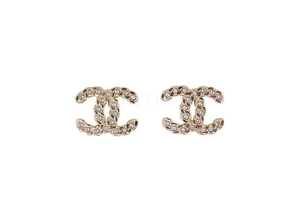NIB 19P Chanel Crystal CC Classic "Chain" Stud Earrings GHW AB0595 - Boutique Patina