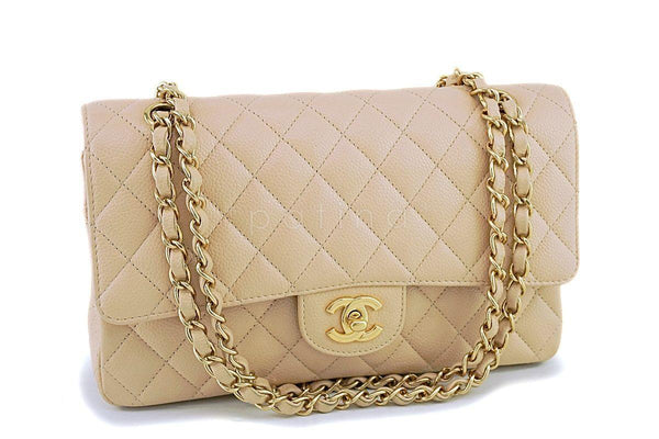 Chanel Beige Clair Caviar Medium Classic Double Flap Bag GHW - Boutique Patina