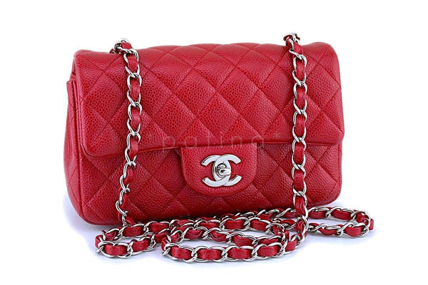 Chanel Pearly Red Caviar Rectangular Mini Classic Flap Bag SHW - Boutique Patina