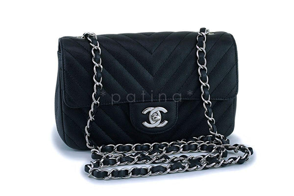 Chanel Black Caviar Rectangular Mini Chevron Classic Flap Bag SHW - Boutique Patina