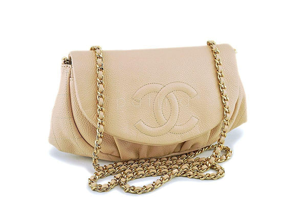 Chanel Beige Clair Caviar Half Moon WOC Wallet on Chain Flap Bag GHW - Boutique Patina