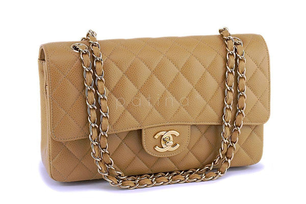 *rare* Chanel Camel Beige Caviar Medium Classic Double Flap Bag 24k GHW - Boutique Patina