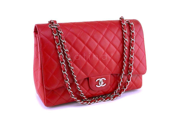 Chanel Red Caviar Maxi Classic Flap Bag SHW - Boutique Patina