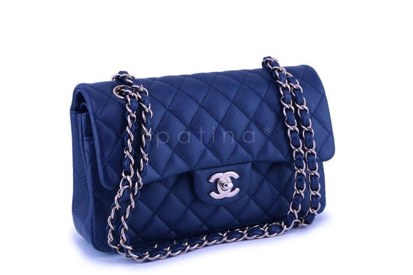 NIB 20C Chanel Navy Blue Caviar Small Classic Double Flap Bag GHW - Boutique Patina