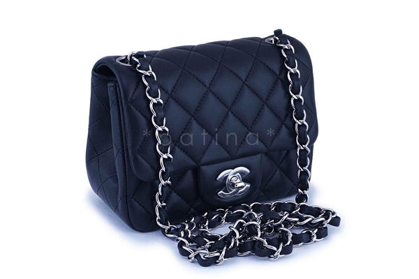 NIB Chanel Black Lambskin Square Mini Classic Flap Bag SHW - Boutique Patina